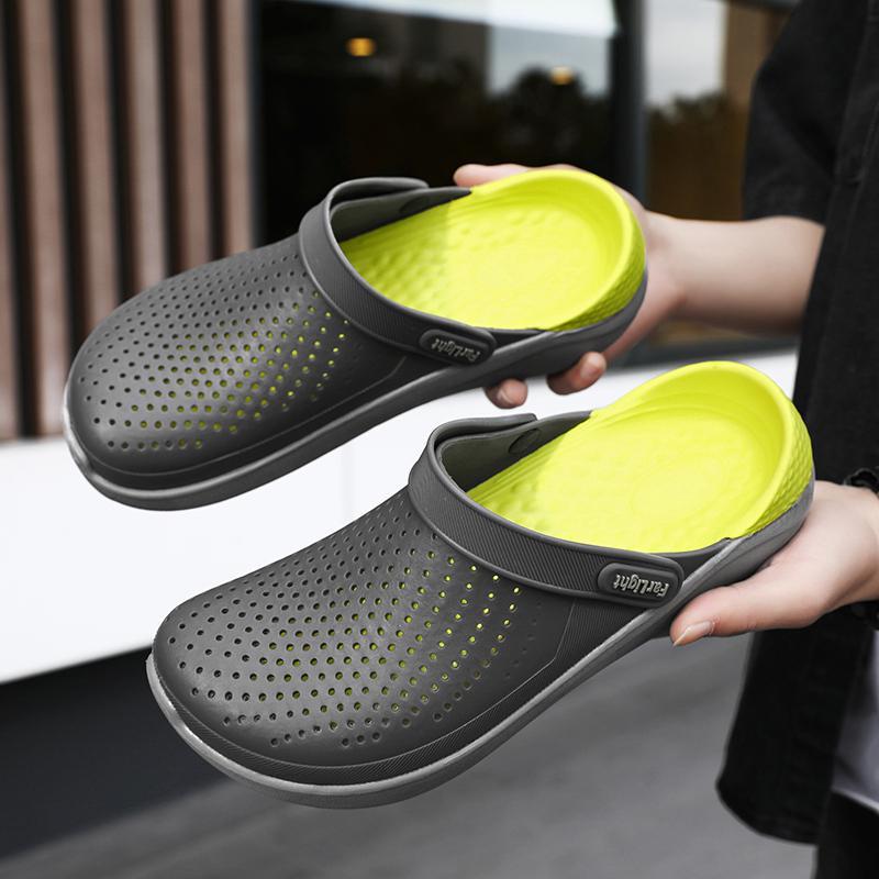 

New Baotou personalized hole shoes garden beach shoes dual-purpose sandals Korean version non-slip thick-soled sandals men s slippers 45
