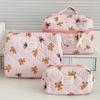 3PCS Soft Toiletry Pouch Large Capacity Cartoon Cosmetic Organizer Quilted Cotton Makeup Bag  Women