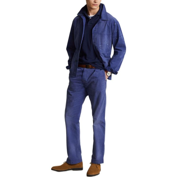 Polo Ralph Lauren FW22 Splatter Detail Polo Collar Denim Jacket Men Jackets Blue MNPOOTW16020868-400