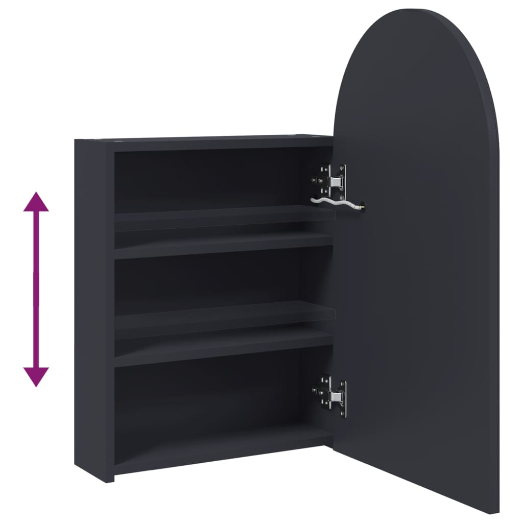 LED Lit Curved Mirror Cabinet in Grey 42 x 13 x 70 cm