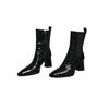 2024 autumn and winter new Martin boots women's pointed high heel thick heel side zipper short boots patent leather high heel fashion boots