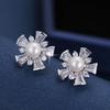 Nordic Silver-White Crystal and Pearl Earrings - Elegant Stud Accessories for Women