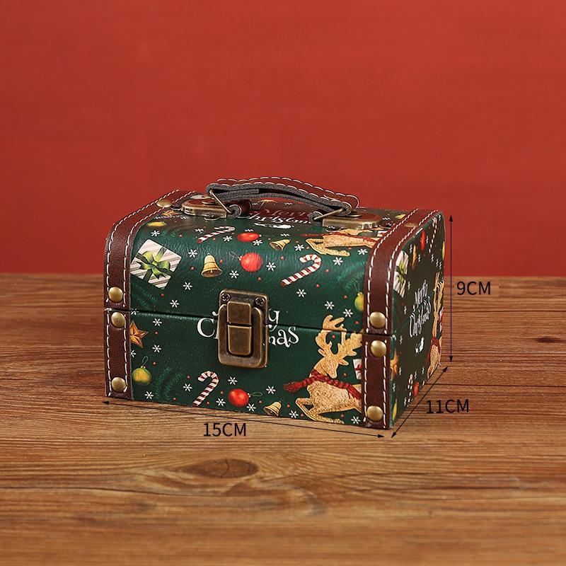 Christmas Candy Box Vintage PU Leather Jewelry Packaging Box With Lock S/M/L Wooden Sundry Treasure Storage Box With Handle