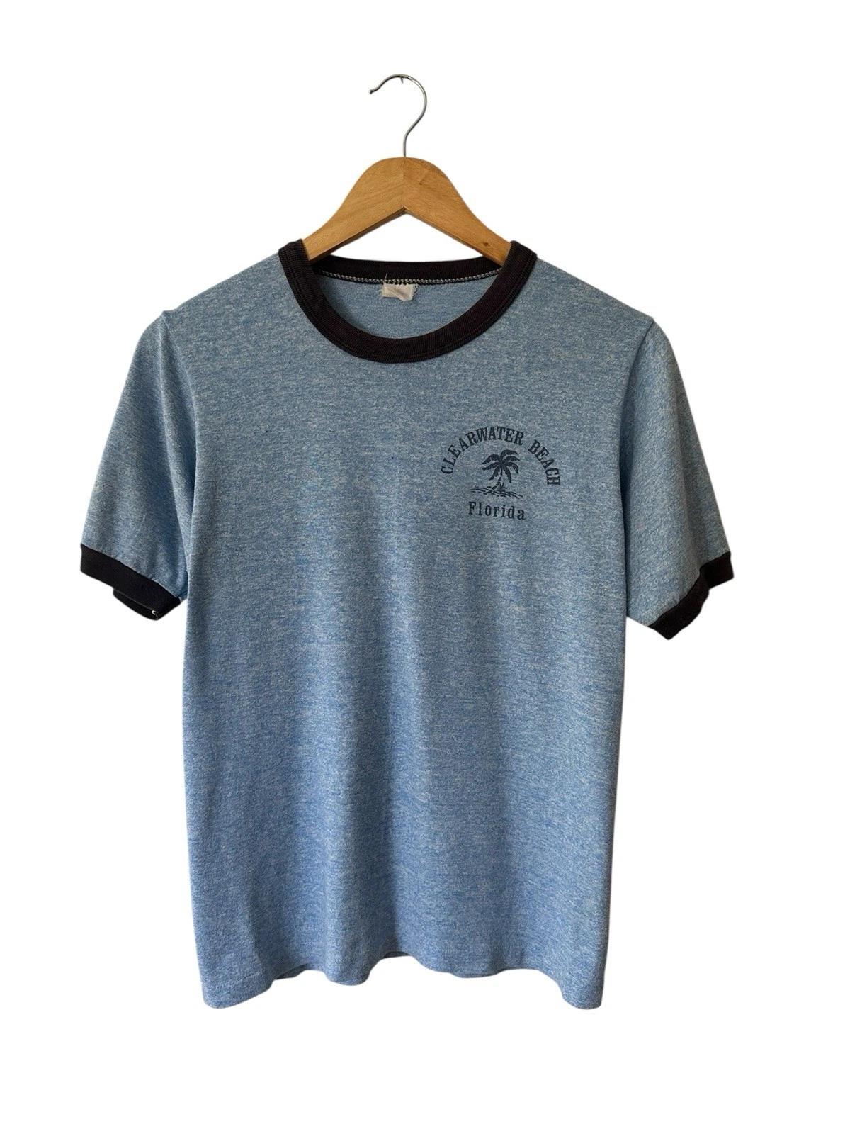 Vintage Clearwater Beach Florida Ringer T Shirt Size Small Heather Blue Women’s 4XL