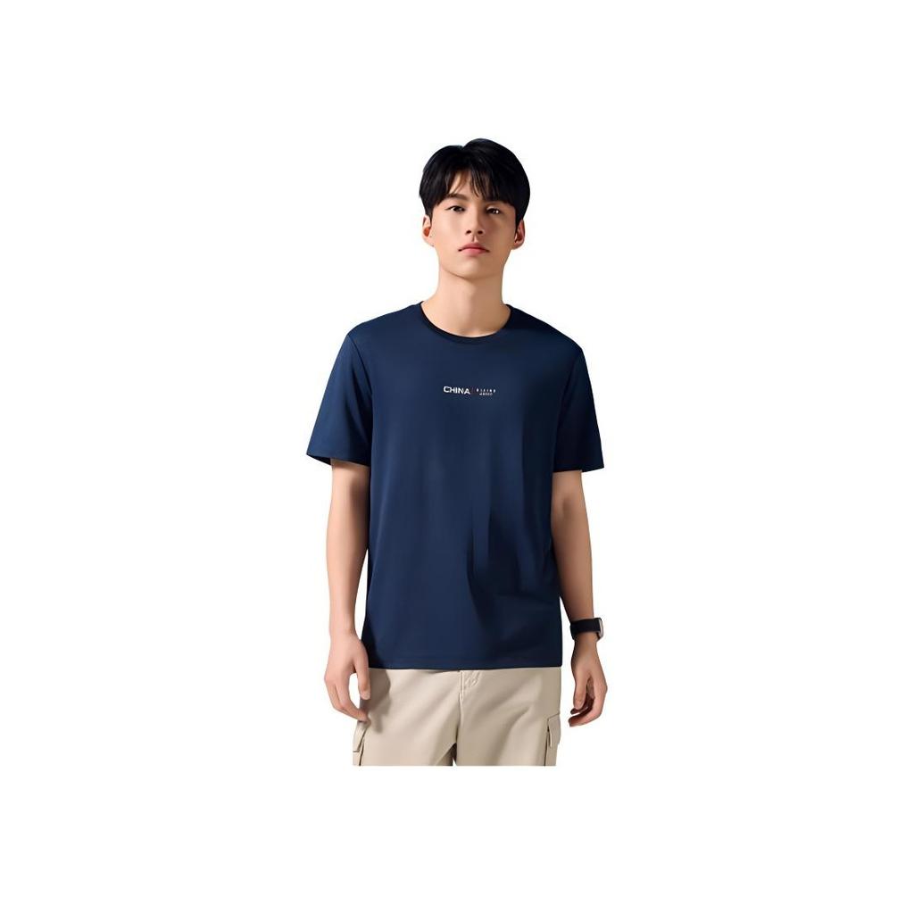 Anta Training Series Letter Round Neck Moisture Wicking Pullover Short Sleeve T-Shirt Men Tops Midnight-Blue 152427160-3