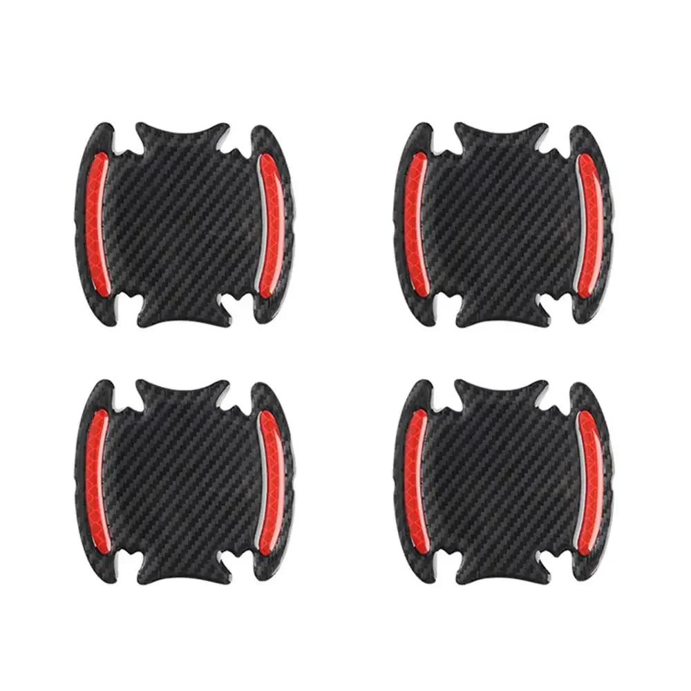 4 pezzi adesivi riflettenti 3D per auto in fibra di carbonio, strisce di avvertimento protettive per maniglie delle portiere, accessori esterni per auto