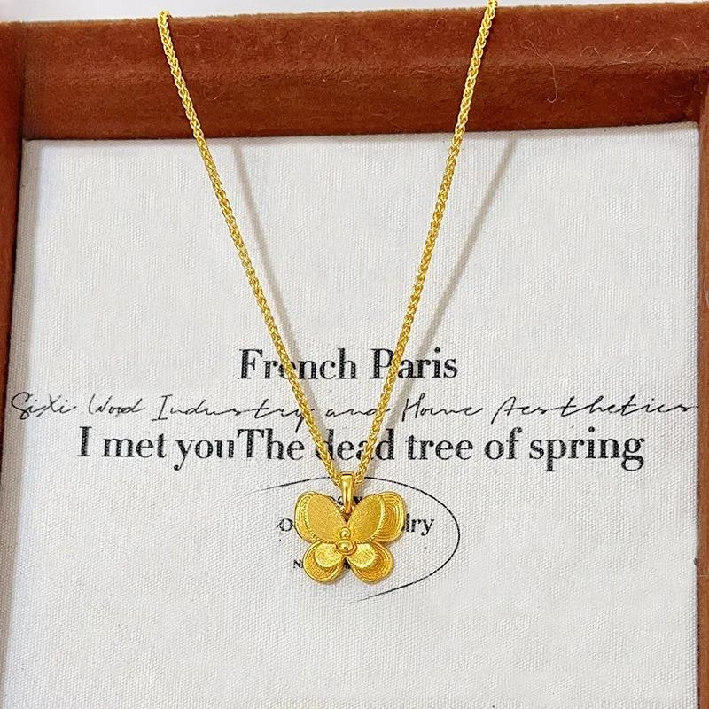 Real Gold Store Same Style Women's Gold Necklace Gourd Small Butterfly Pendant Beautiful Jewelry