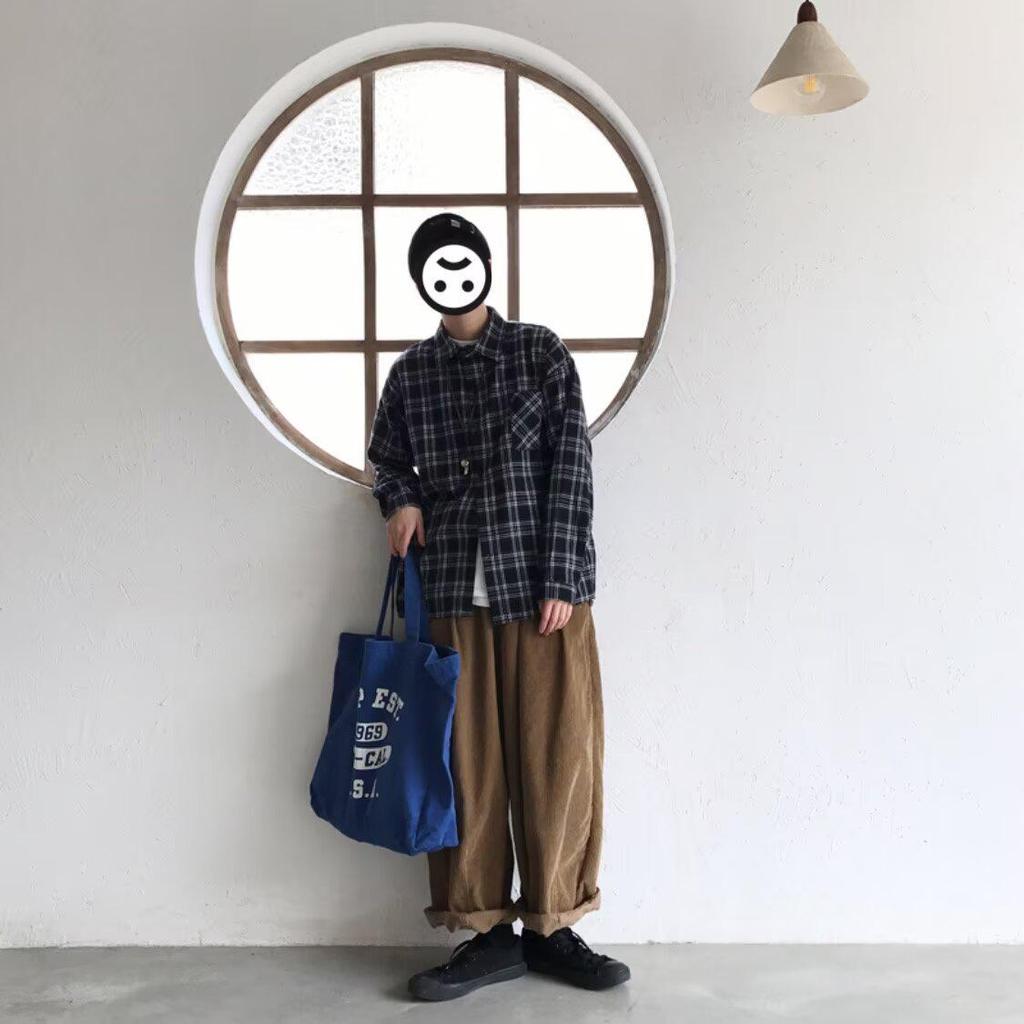 Spring Men's Retro Loose Plaid Hoodie Long Sleeve Shirt - Korean & Hong Kong Style