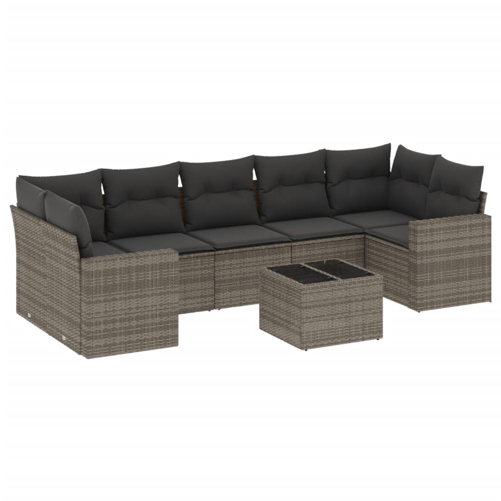 Vidaxl 8-Cz. Garden Furniture Set With Cushions, Grey, Poly Rattan