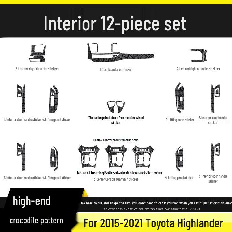 Carbon Fiber Anti-Kick Center Console Sticker for 09-21 Toyota Highlander Interior Decoration