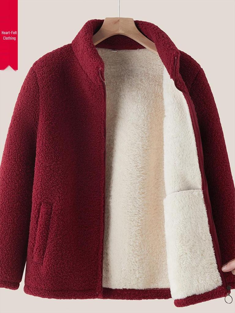 Autumn/Winter Cotton Padded Fleece Jacket for Middle-Aged & Elderly: Cozy Lamb Wool Coat for Grandparents