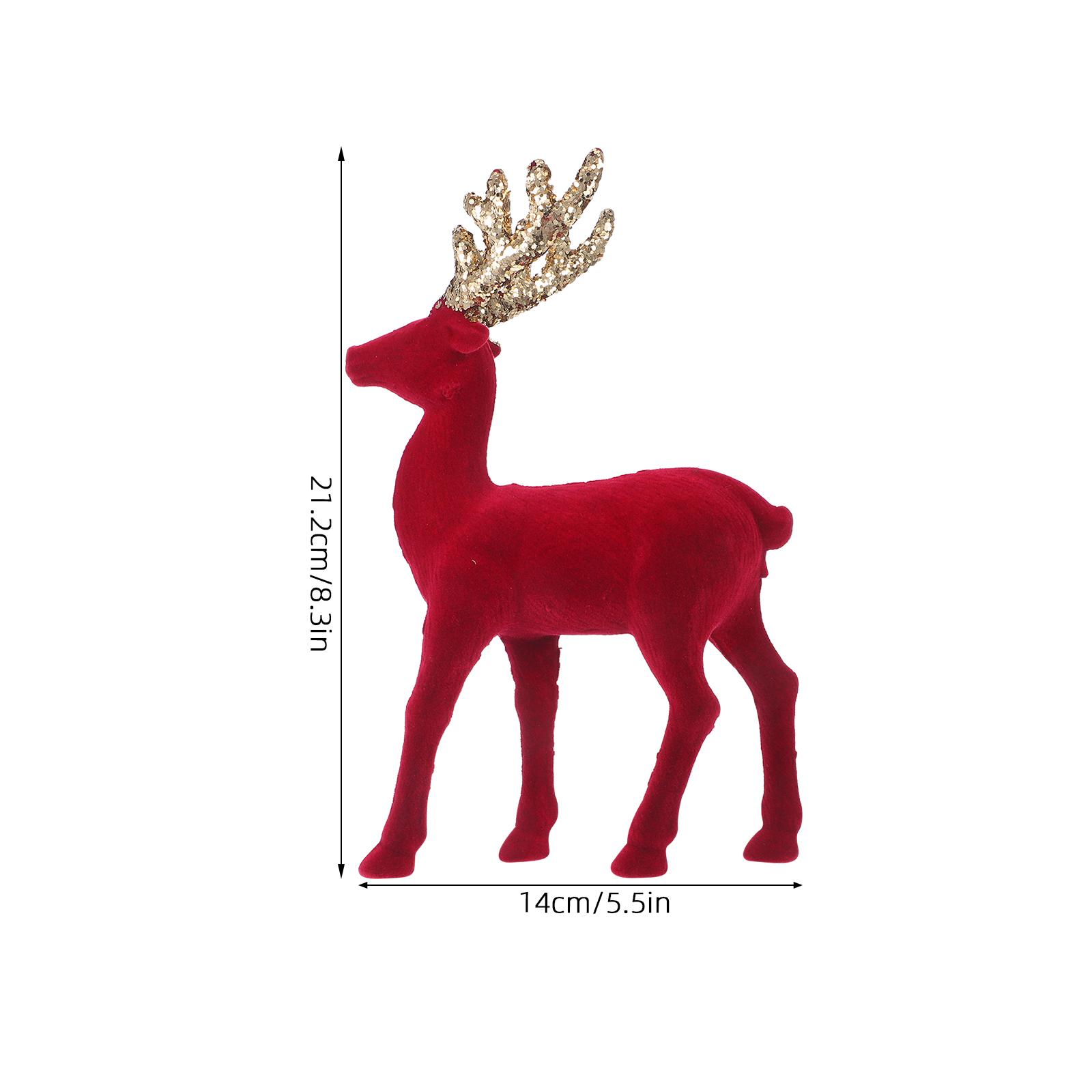 Velvet Reindeer Figurine Glitter Finish Red Flocked Reindeer Deer Statue Christmas Tabletop Decor Holiday Centerpiece