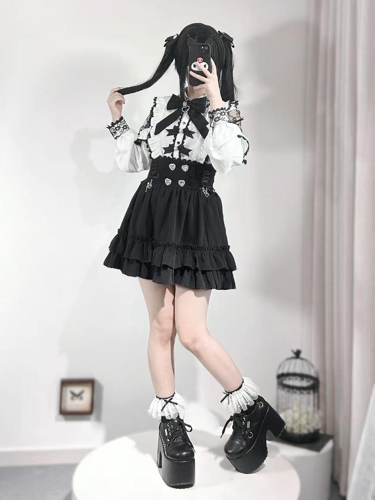 Women's Japanese Academy Style Slimming Skirt Set: Autumn White Long-Sleeve Shirt & High-Waisted Short Skirt Two-Piece