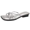 Fashion Temperament Explosive Silver Low Thick Heel Slippers Women's Summer Wear 2025 New Versatile Square Head French Cool Slippers