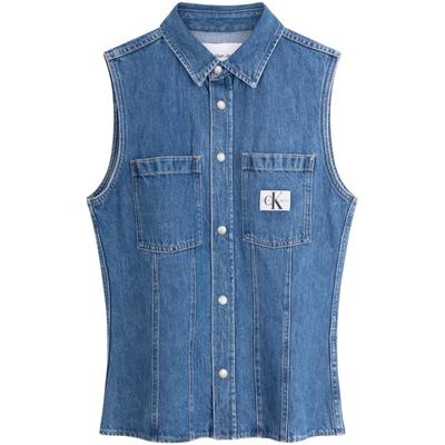 Minimalist Fabric Label Vintage Sleeveless Shirt Women Tops Light-Blue J223699