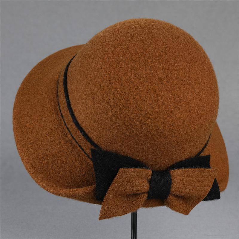 Hat women's autumn and winter woolen woolen basin hat fashion retro temperament socialite top hat bucket hat