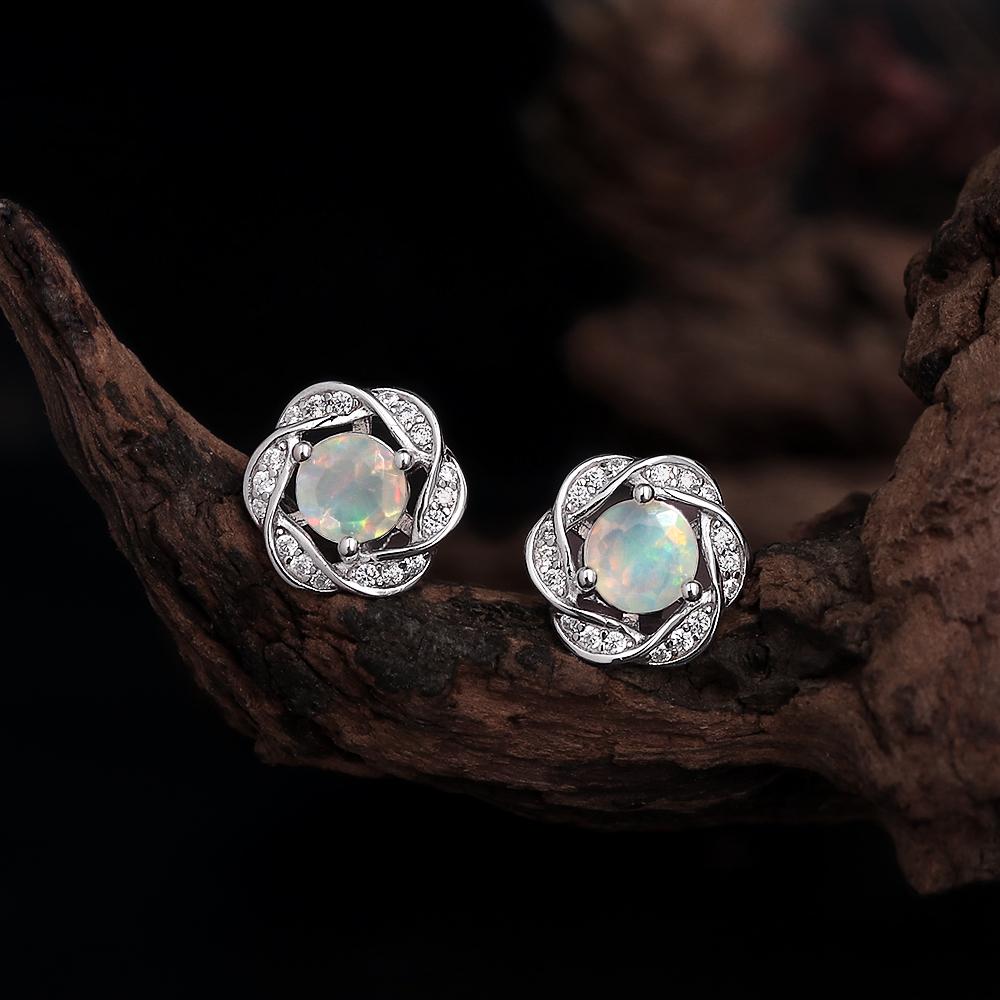 Flower shape design Women's Earrings  Natural round 5.0mm ethiopia opal"lucky stone" 925 sterling silver Fine Jewelry party gifts