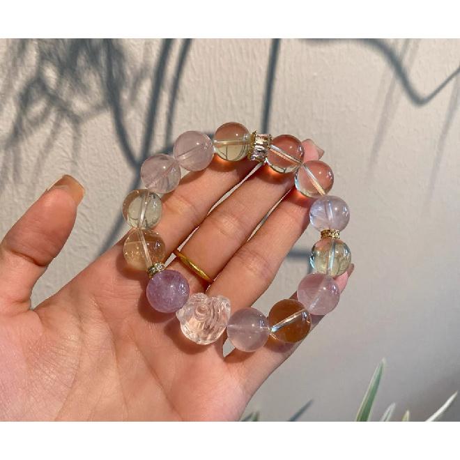 Zhang Junning's same style natural pink crystal bracelet for women, hibiscus stone, horse pink crystal Pixiu bracelet, peach blossom bracelet