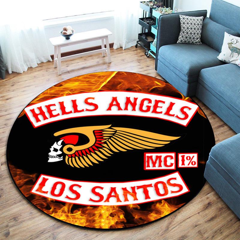 Gang Violence Motorcycle Enthusiasts Hells Angels Motorcycle Club Circular Carpet Is Soft, Home, Bedroom, Door Mat Decoration, and Non Slip Carpet E3