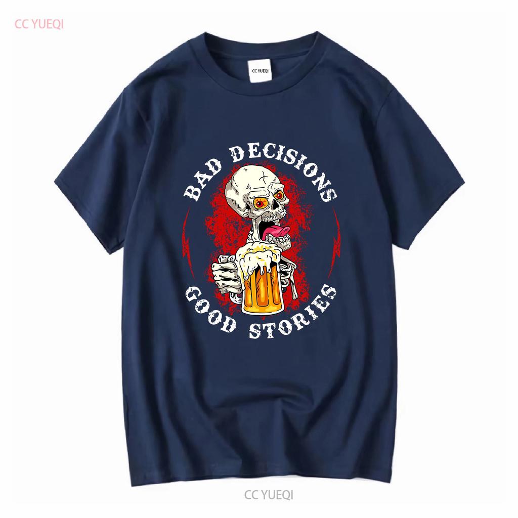 Bad Decisions Make Good Stories Drinking Skull Print T Shirt vintage Washed Unisex designer clothes Soft Comfortable fashion
