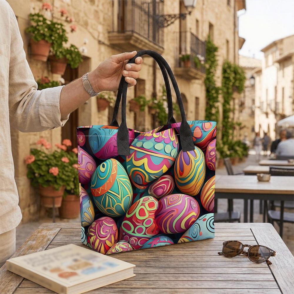 Colorful Easter Egg Pattern Tote Bag Large Capacity Casual Shoulder Bag for Daily Shopping Travel