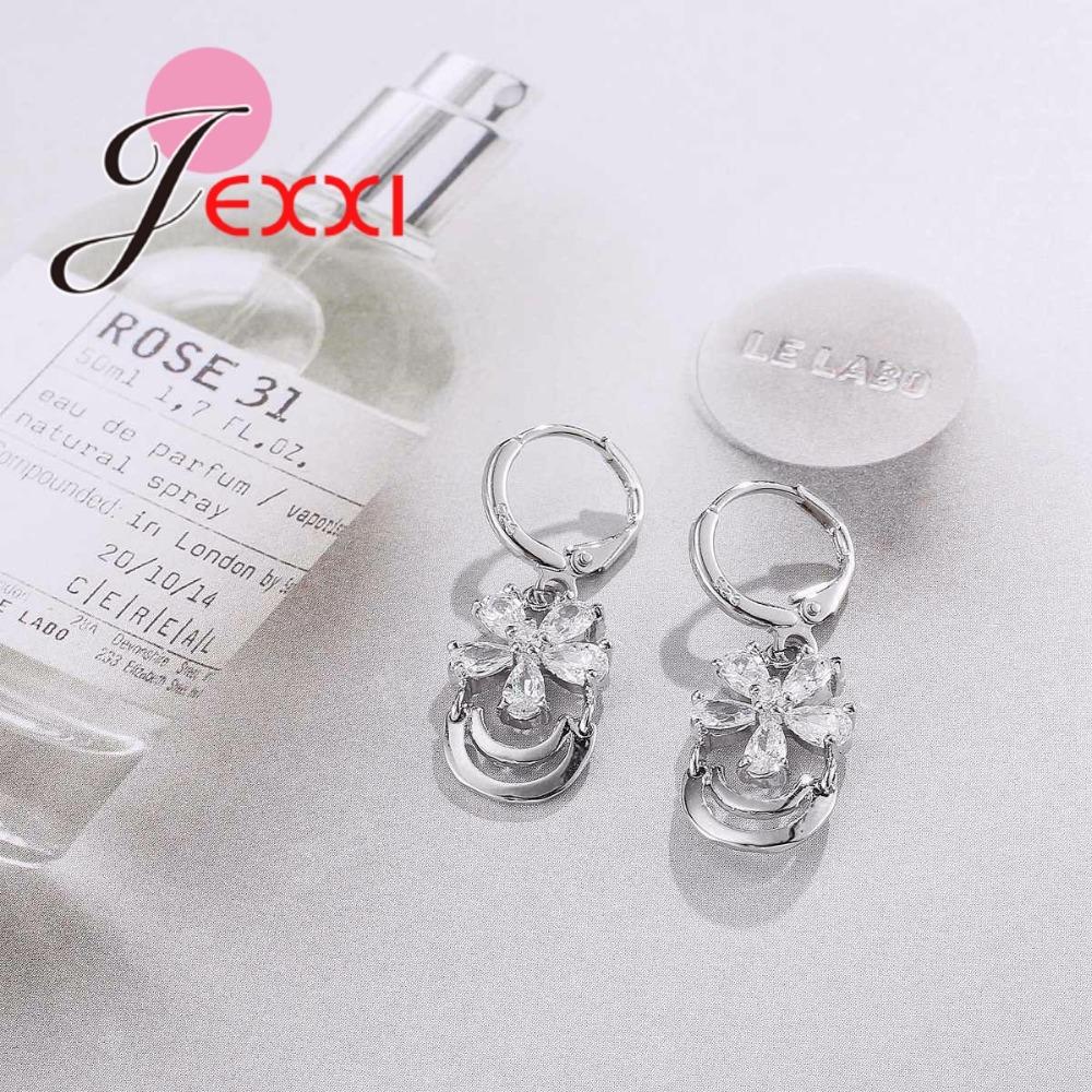 925 Sterling Silver Wedding Jewelry Set With CZ Cubic Zirconia Flower Pendant Necklace Earrings Sets for Women