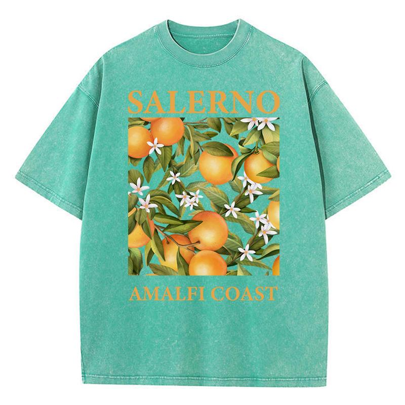 

Салерно Амальфитанское побережье Дизайн Свежие апельсины Женские стиранные футболки Y2K Повседневная футболка Летний хип-хоп топ Хлопок Свободный Короткий рукав 4XL