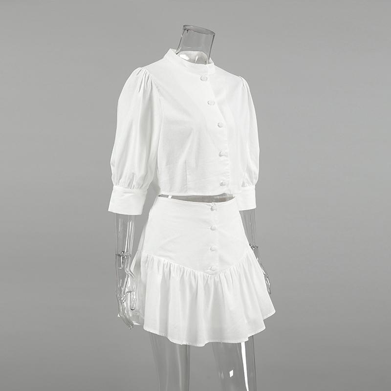 

Белые элегантные юбки, женские рубашки с рукавами-фонариками и юбки с оборками, комплекты из двух предметов из хлопка и льна для отпуска S белый