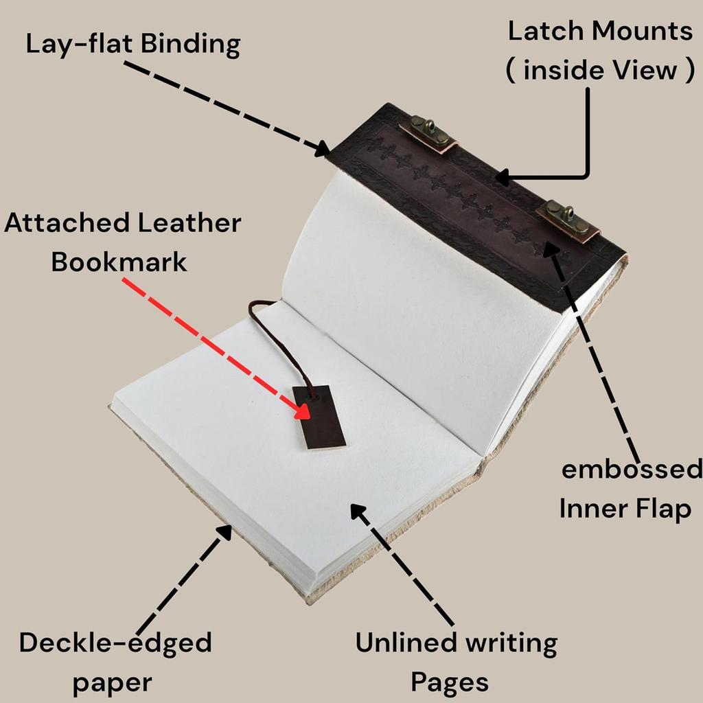 KE KanhaExports Vintage Leather Journal|Dark Brown Embossed Cover|Stone|Metal Lock| (4.25 X 6.25 Inch)