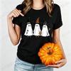 Women Halloween T Shirt Ghosts with Witch Hats Graphic Tees Family Matching Bat Pumpkin Short Sleeve Tops Halloween Party Tshirt