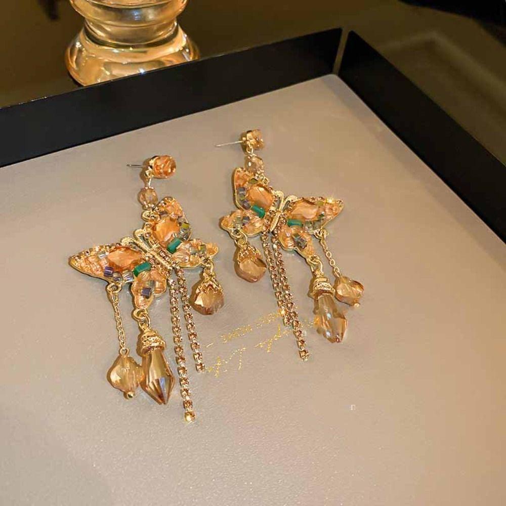Exaggerated Crystal Stud Earrings Pendant Vintage Long Earrings  Party