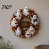Autumn Front Door Decor Halloween Boo Ghost Wreath, Spooky Hanging Decoration with Pumpkins Artificial Fabric Wreath And Spider Webs for Porch,