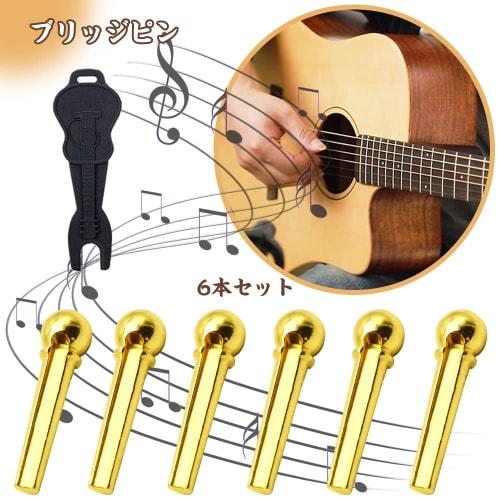 Brass Acoustic Guitar Bridge Pins (6-Piece Set) - Easily Replaceable Parts, Includes Endpin and Pin Remover