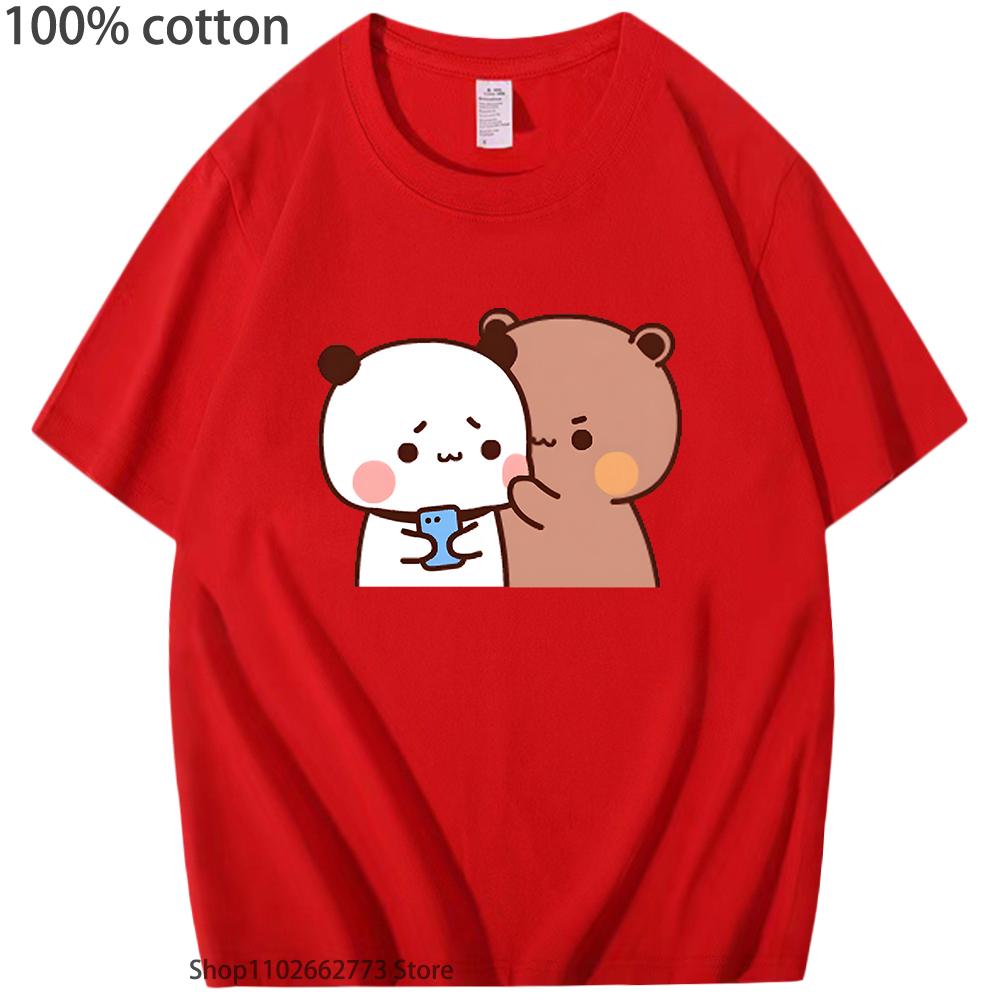 Roztomilý pár Dudu a Bubu se objímají Grafická trička Kawaii Medvídek Panda Tričko Roztomilá Vtipná Trička Dámské Pánské Bavlněné Oblečení
