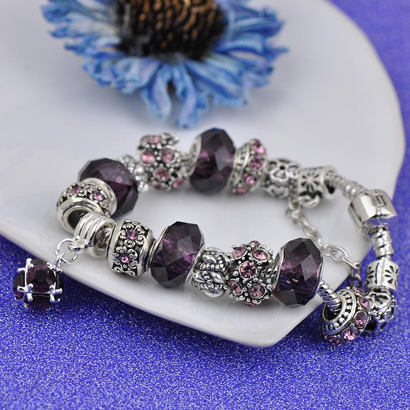 Brățară Trendy cu Mărgele de Cristal Pan cu Pandantiv Coroană de Flori