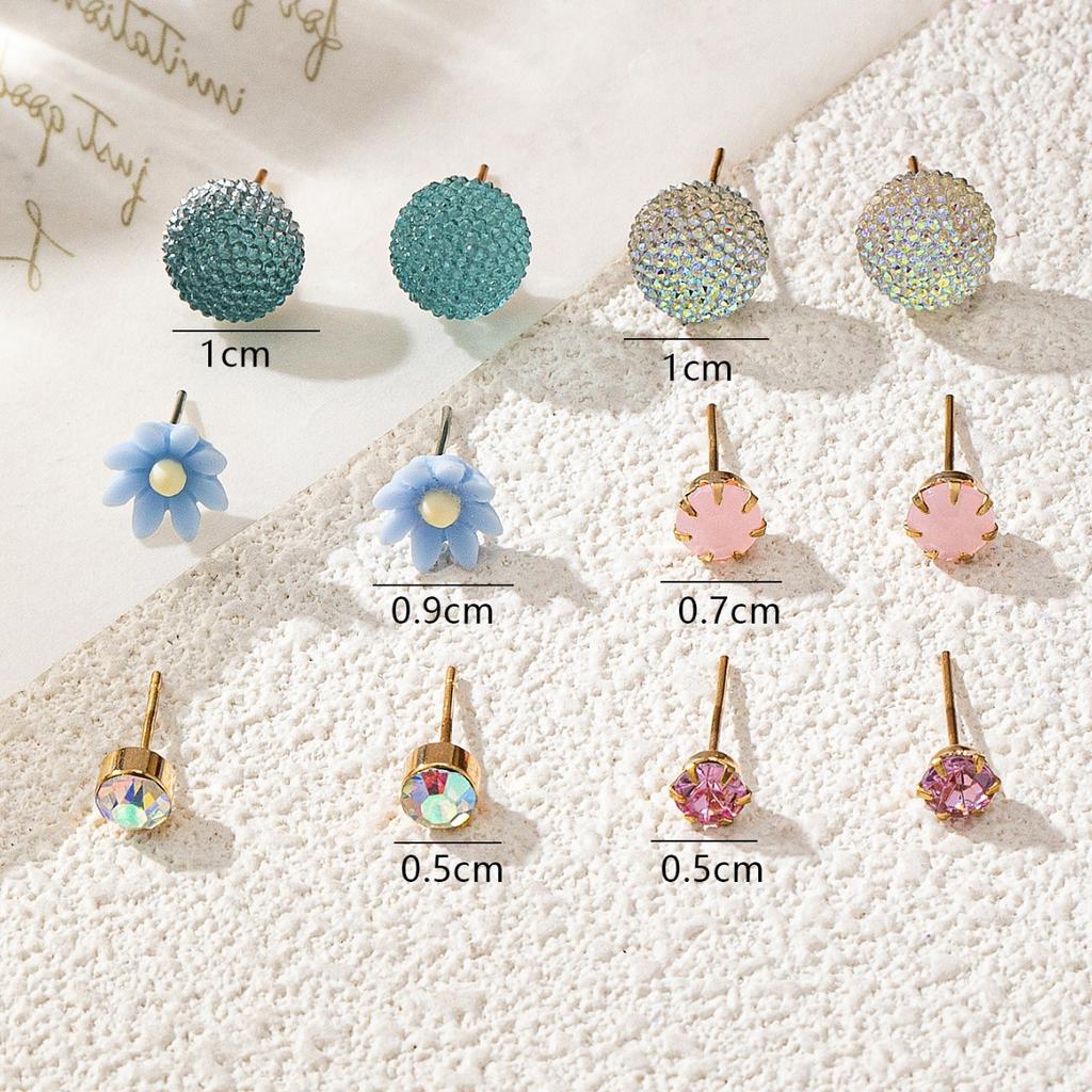 Trendy Inlaid Colored Zircon Acrylic Stud Earrings, Versatile and Sweet Earrings Set.