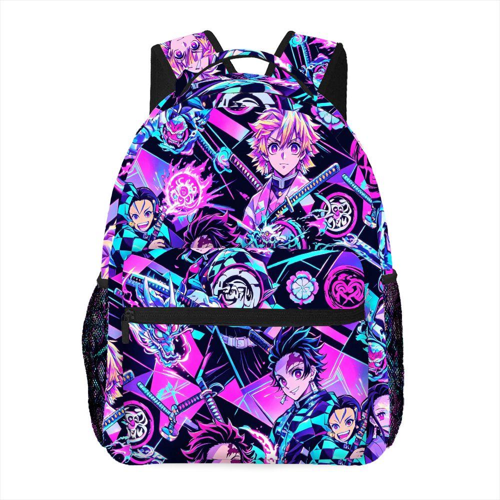 Demon Slayer Anime Rucksack Neon Print Tanjirou Zenitsu School Tote Roomy Casual Trip Rucksack Mochilas Great for Daily Activities