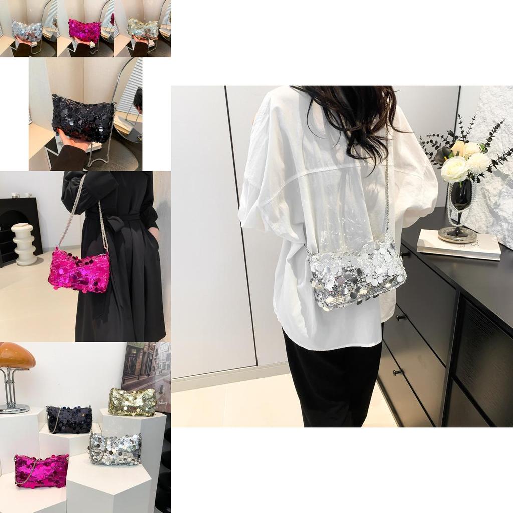 Stilvolle Koreanische Pailletten-Abendtasche Für Damen In Gold Silber Knallpink Und Schwarz 2024