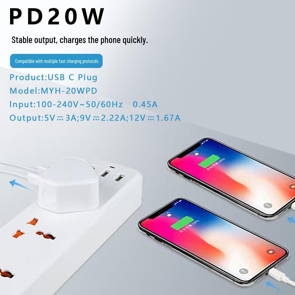 UK 20W PD Fast USB Charging Head for Apple 15, Huawei Type-C, and 5V/2A Devices