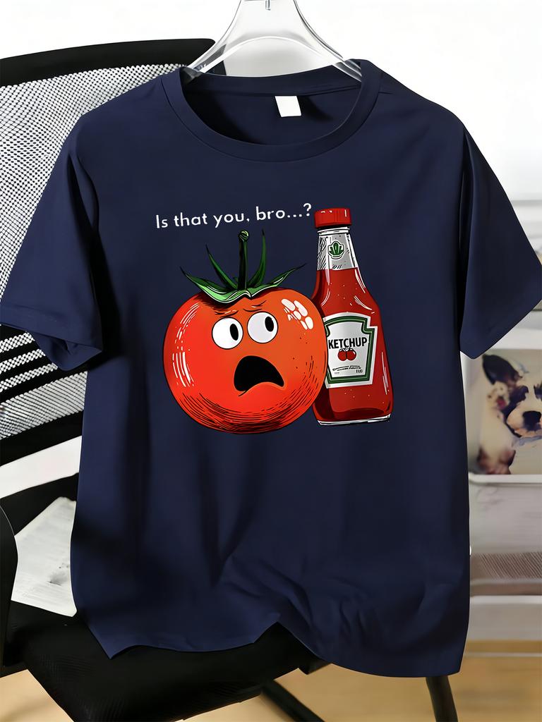 Funny Tomato Ketchup Bottle Graphic Unisexs Cotton Short Sleeve Tee Humor Casual Top Gift For Novelty Snack Lover Adult Male Guys