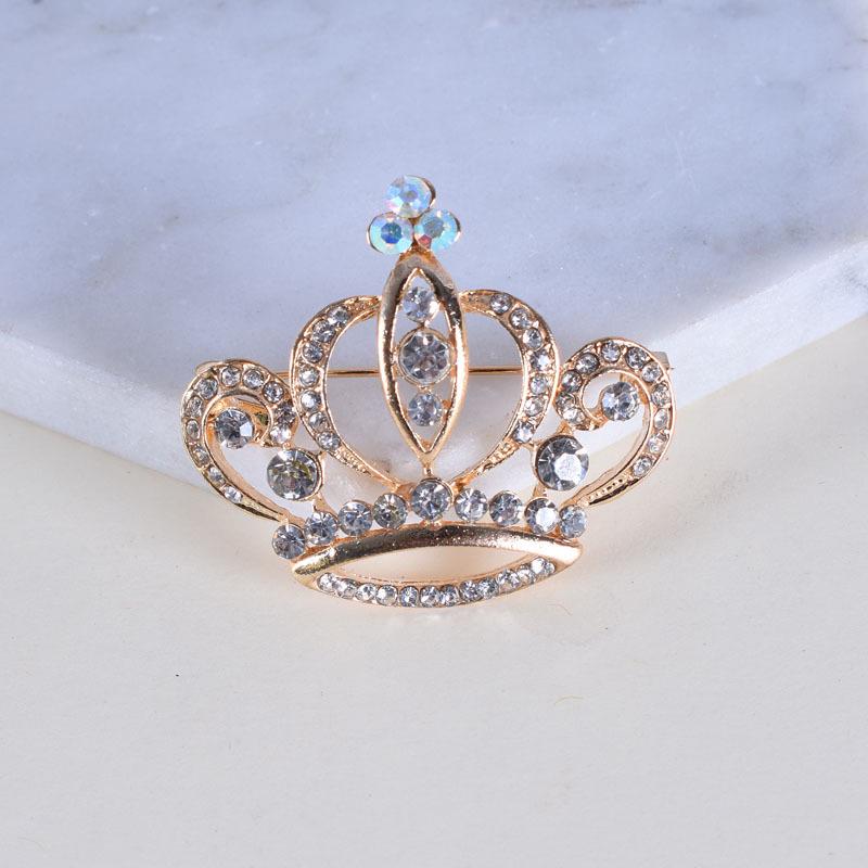 Korean Alloy Rhinestone Crown Brooch for Professional Wear