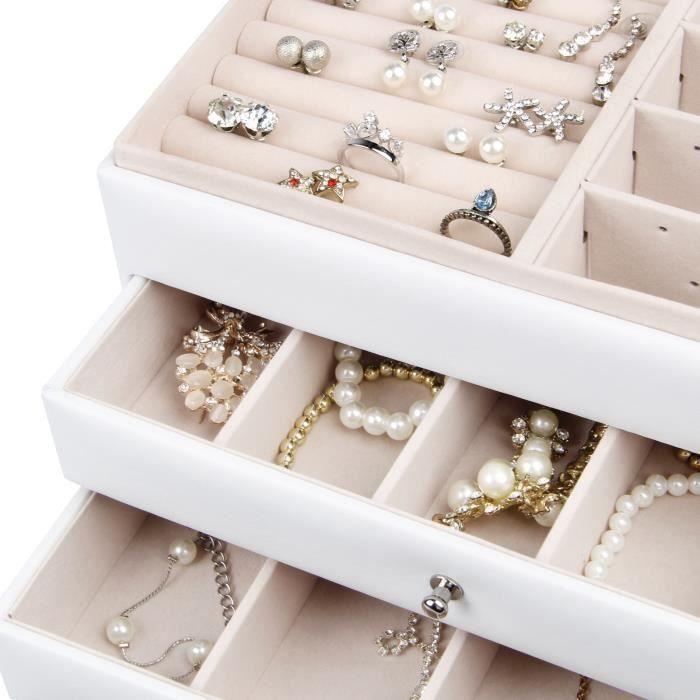 Yorbay Boîte à Bijoux Coffret à Bijoux 6 Étages pour Boucles d'oreille Colliers Bracelets (5 Tiroirs, Blanc)