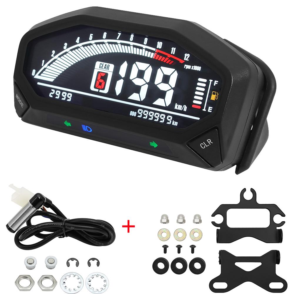 Digital Motorcycle Speedometer Speed Meter Tachometer RPM Gauge Fuel Gauge Odometer LCD Display Dashboard Panel Universal