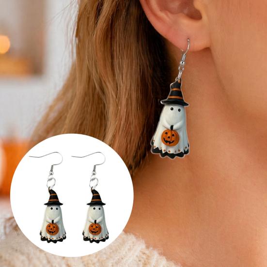 Ghost Pumpkin Earrings Cute Earrings, with Wizard Hat Decor, Antioxidant Metal Halloween Drop Lightweight Acrylic Pendant