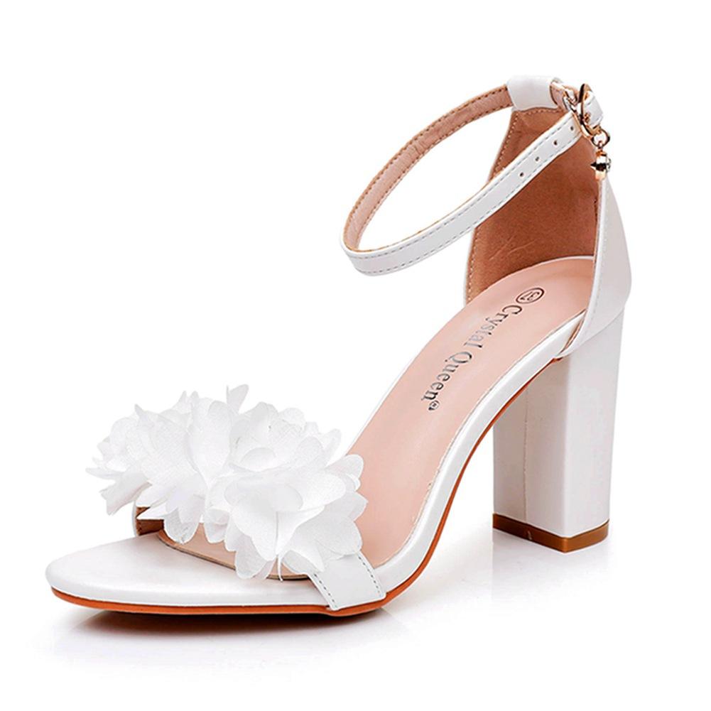 Fashion Flower Band Bridesmaide Shoes Woman Wedding High Heels Sandals Ankle Strap Wedges Cover Heeled Tacones Ladies Office Dress Pumps