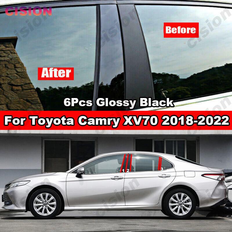 6x arbon Fiber Black Car Window Door Column BC Pillar Post Cover Trim for Toyota Camry XV70 2018- Mirror Effect PC Sticker