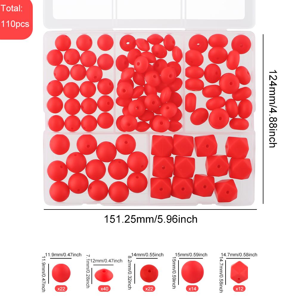Kovict 110Pcs/Set Silicone Beads Round Lentil Hexagon Loose Bead For Jewelry Making DIY Necklace Bracelet Keychain Accessories
