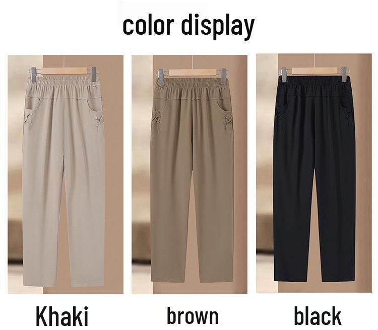 Mom's Lightweight High-Waisted Pants for Middle-Aged & Elderly Women - Elastic Waist, Straight Leg, Casual Fit