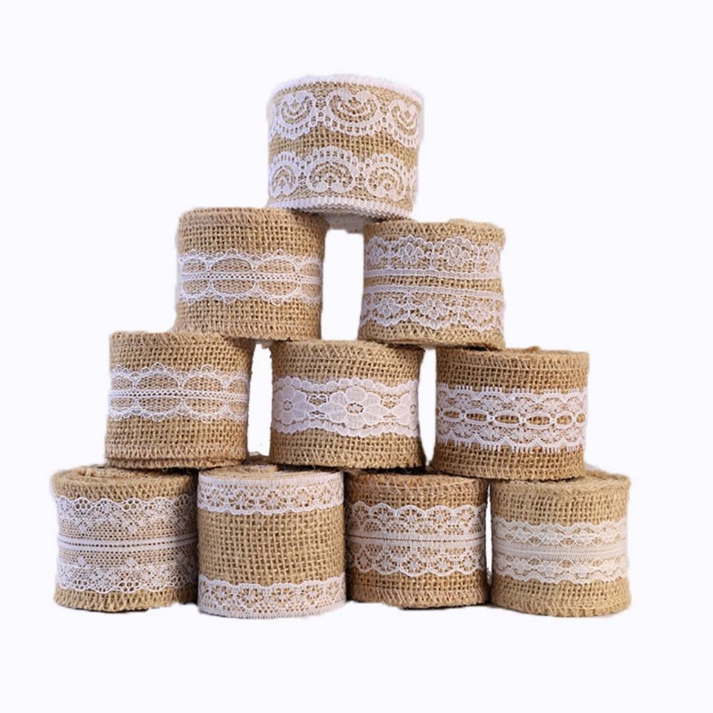 1 Rol 2M×5cm Natuurlijk Jute Linnen Lint, Rustiek Vintage Linnen Kantrand voor Bruiloftsdecoratie, Kerstfeest & Knutselbenodigdheden