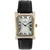 Peugeot Men's Vintage Rectangular 14K Gold-Plated Black Leather Strap Watch